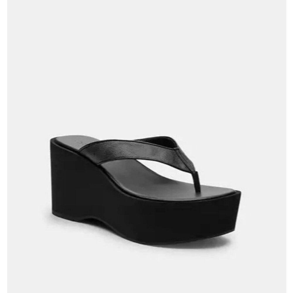 Coach Thong Wedge Sandal Women's Black Slip-on Signature Canvas Size 9.5, 10